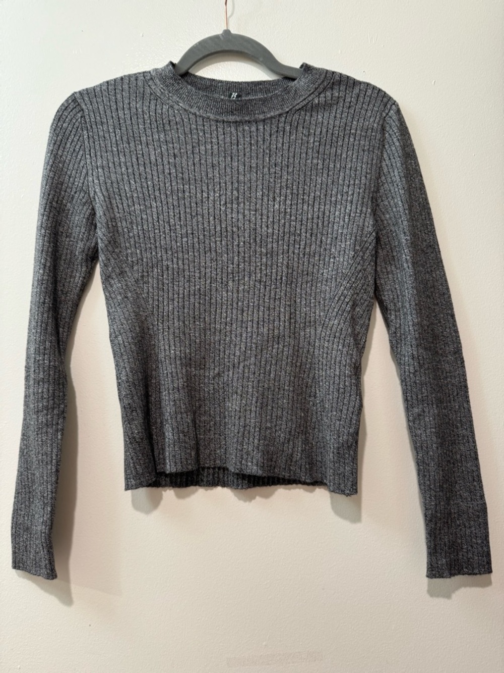 H&M Ribbed Long Sleeve Crewneck Top - Charcoal Gray